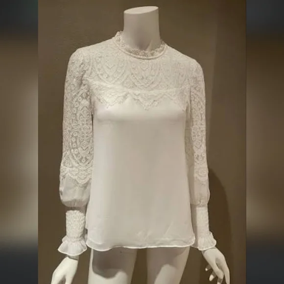 White House Black Market White Lace Bib Collar Blouse - Picture 1 of 5
